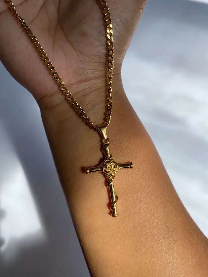 Glazdjewels rose cross necklace