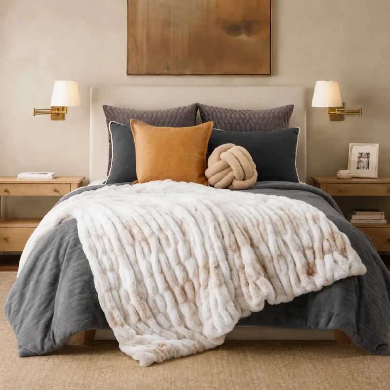 Battilo Home ruched faux fur throw with gathered pleats and plush fur