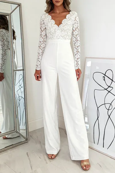 ALELLY long sleeve lace jumpsuit with delicate lace detailing from neckline to hem