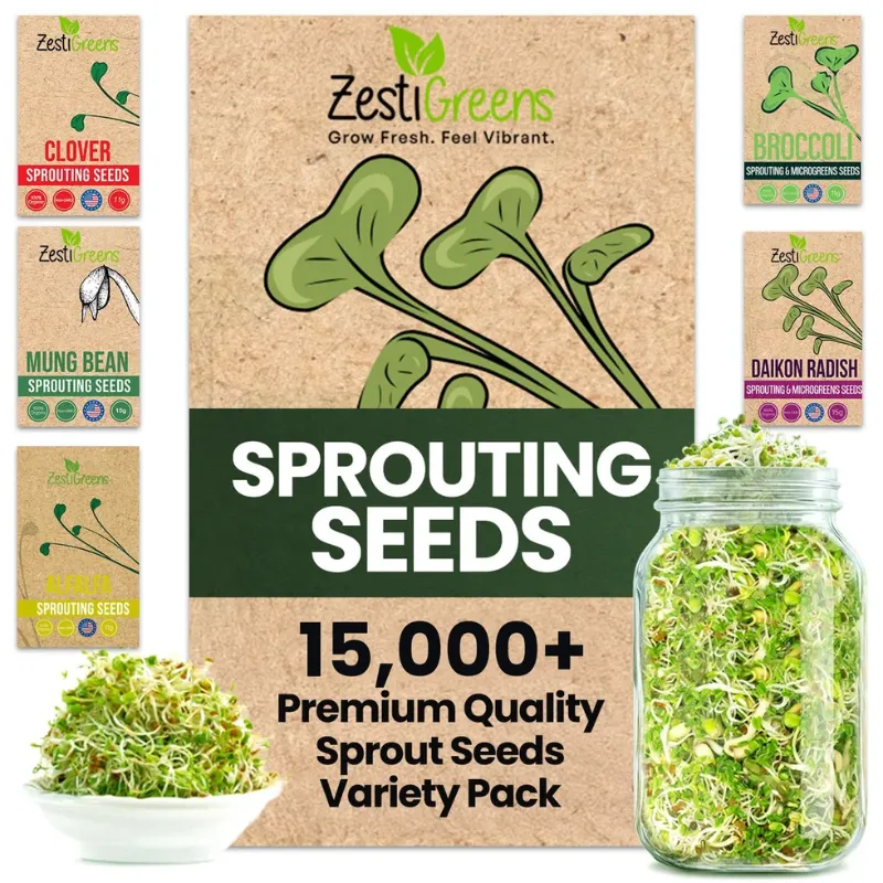 ZestiGreens organic sprouting seeds in a natural kraft bag