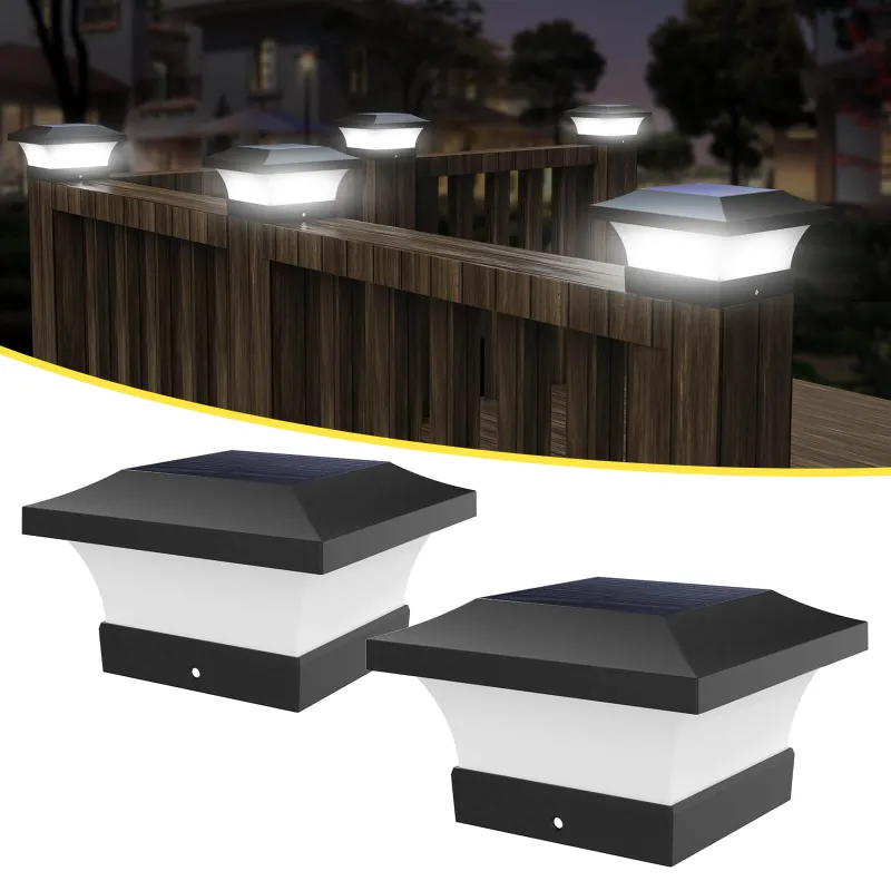 T SUN Lighting solar post lights 4x4 installed on top of square fence posts