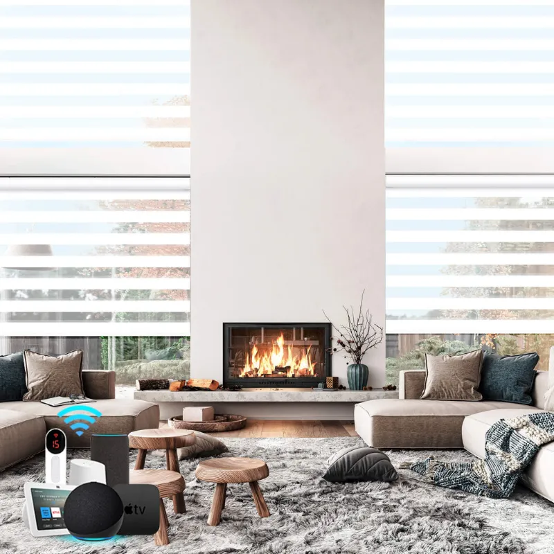 Bringnox zebra blinds with striped sheer and solid panels