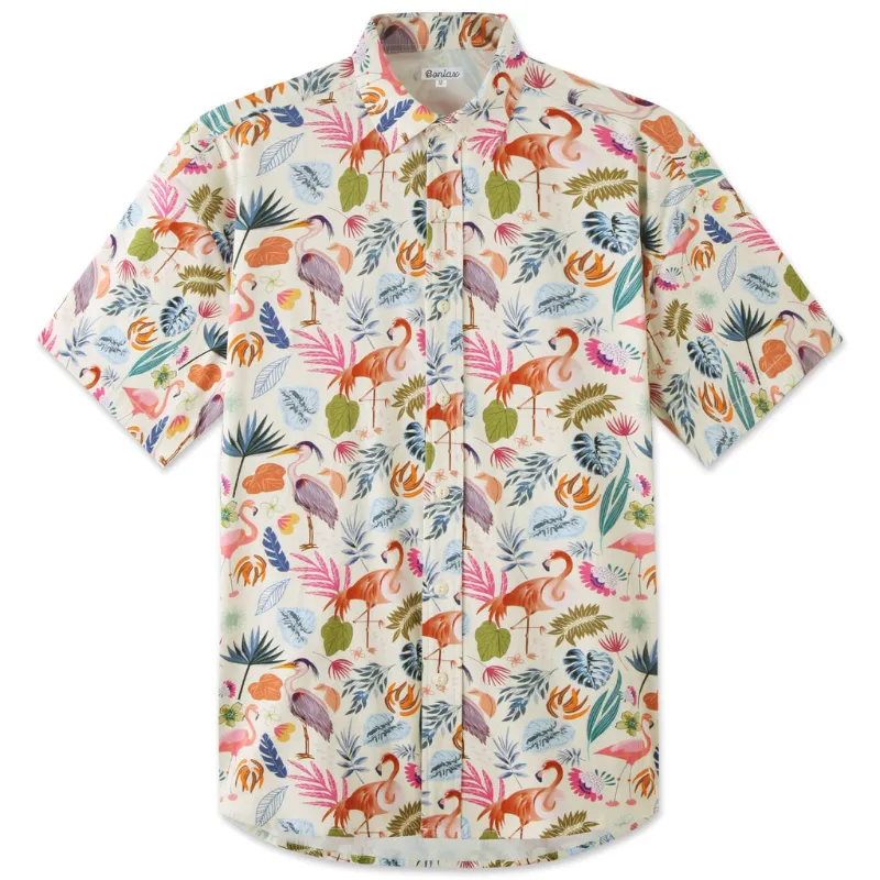 Bonlax mens flamingo shirt with tropical print