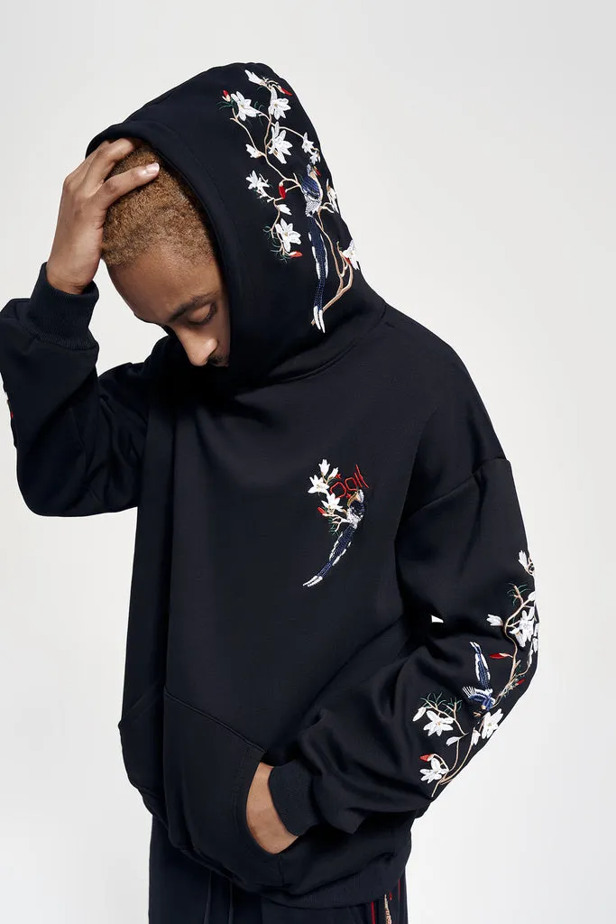 Niepce Inc black hoodie with flowers