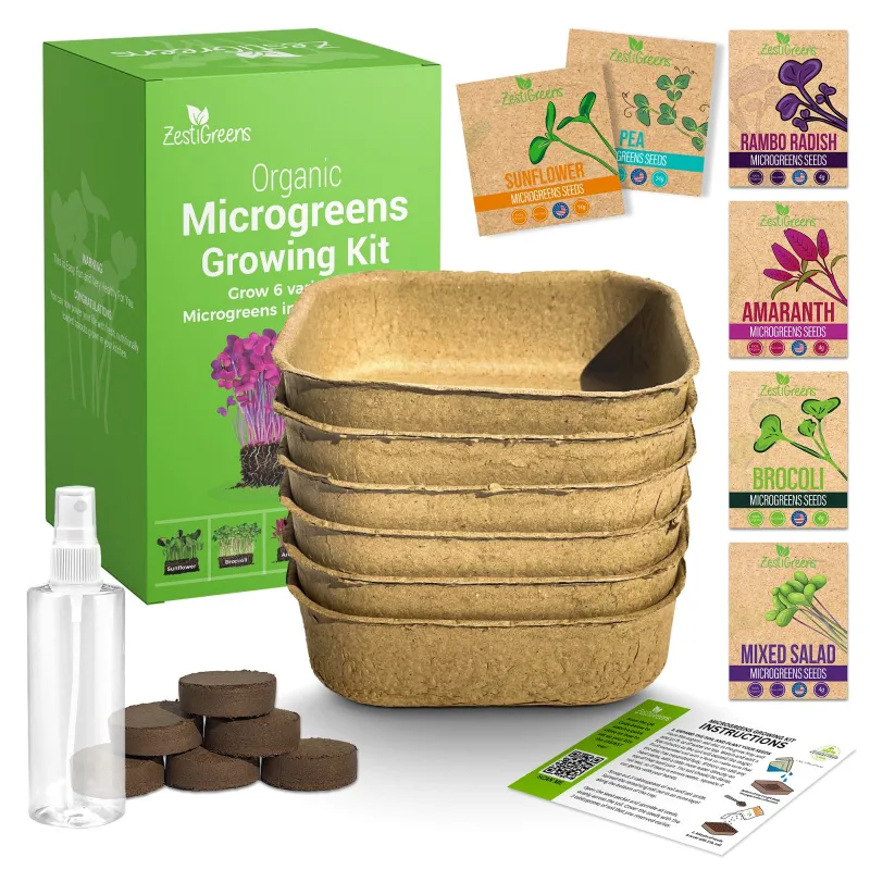 ZestiGreens microgreen grow kit with tray and seeds for indoor gardening