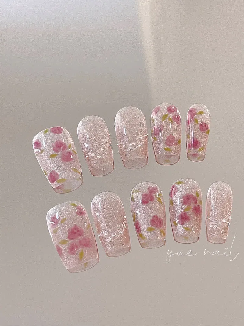Three Fleas paintlab celestial pink press-on nails