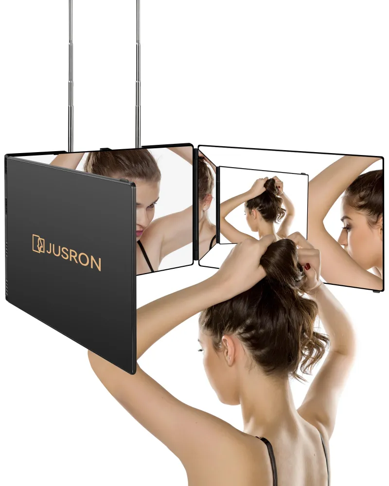 JUSRON 3 way mirror with adjustable panels for makeup application