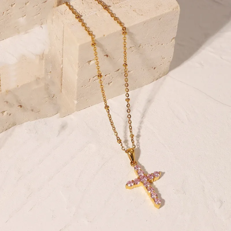 Glazdjewels pink cross necklace