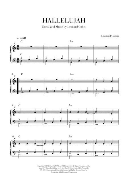 Open Sheet Music hallelujah piano sheet music