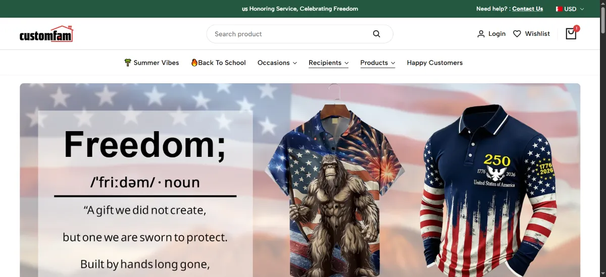 The CustomFam home page
