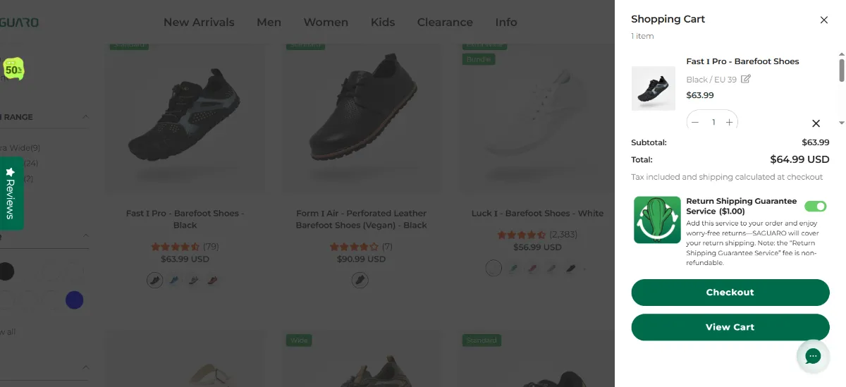 The Saguaro Shoes cart