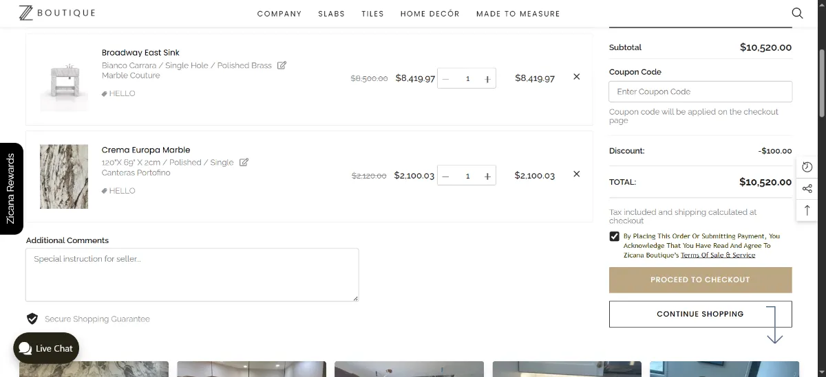 The Zicana Boutique cart