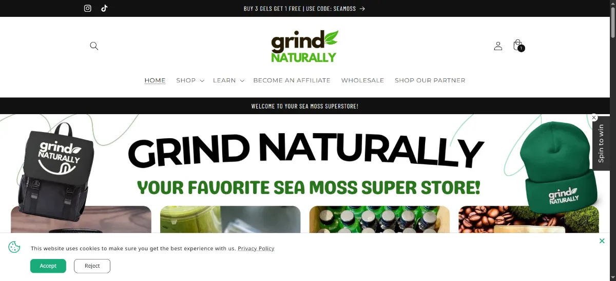 The Grind Naturally Organics home page
