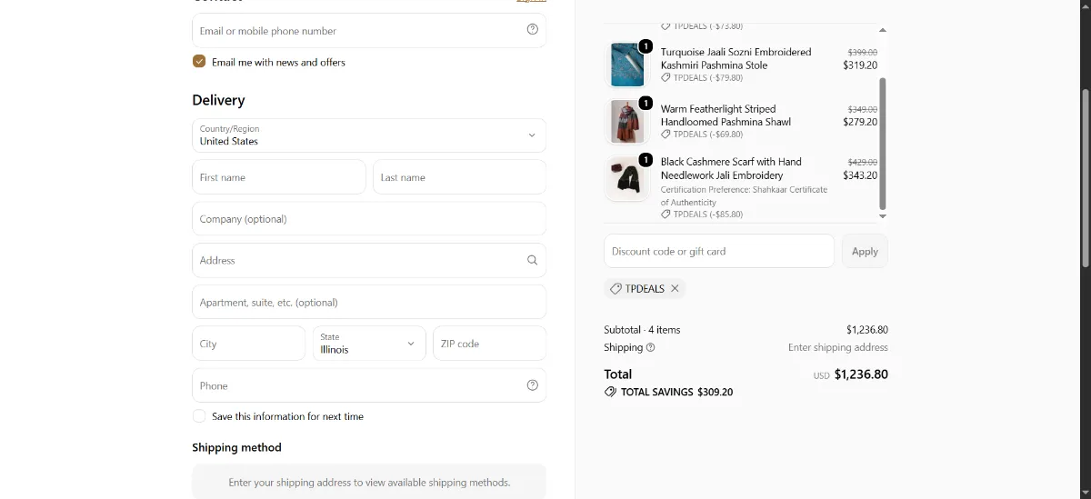 The Shahkaar checkout, with the discount code box