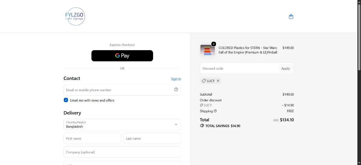 The Baleine Shop checkout, with the discount code box