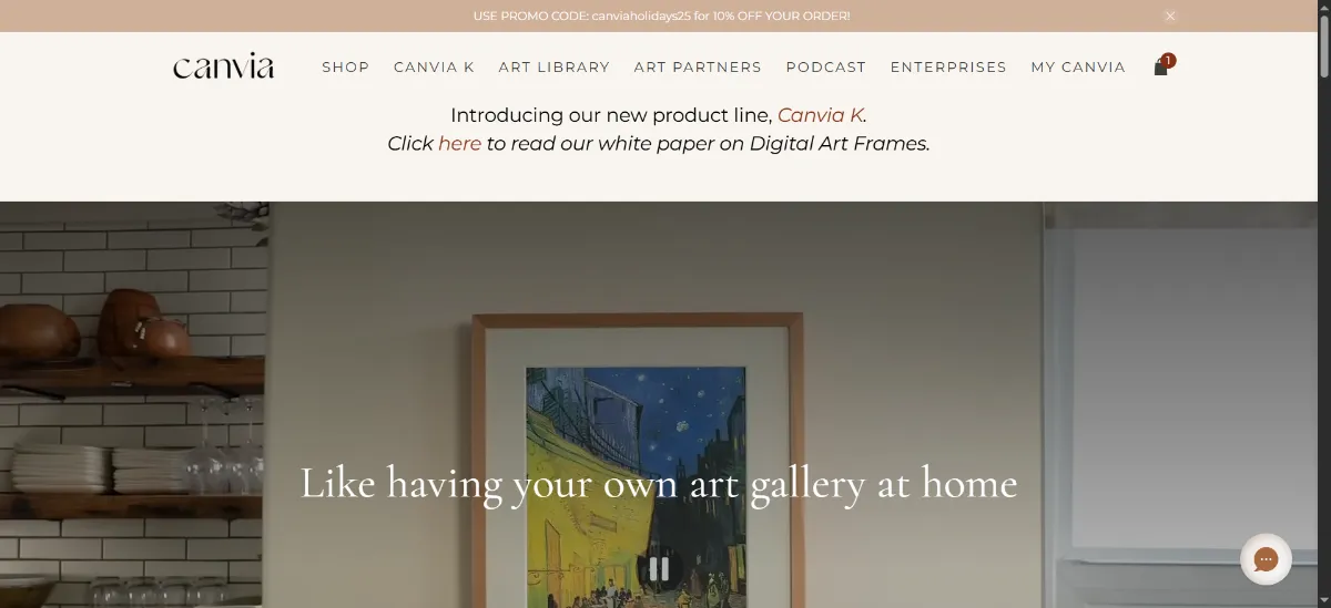 The Canvia Art home page