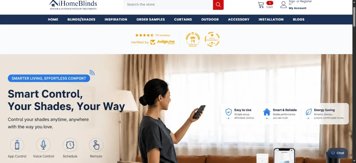 The iHomeBlinds home page