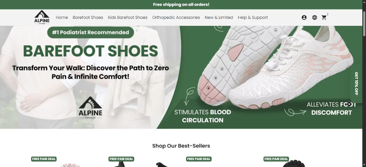 The Alpine Footwear home page