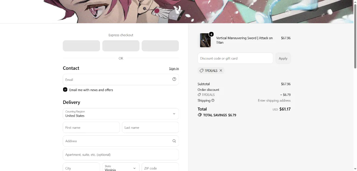 The Acejin checkout, with the discount code box